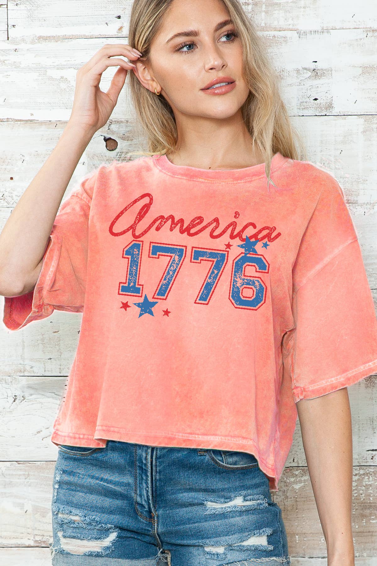 Amused by Blue - Wholesale Screen Printed T-Shirt - Women's - Women Graphic Print Short Sleeve Mineral Wash Top1