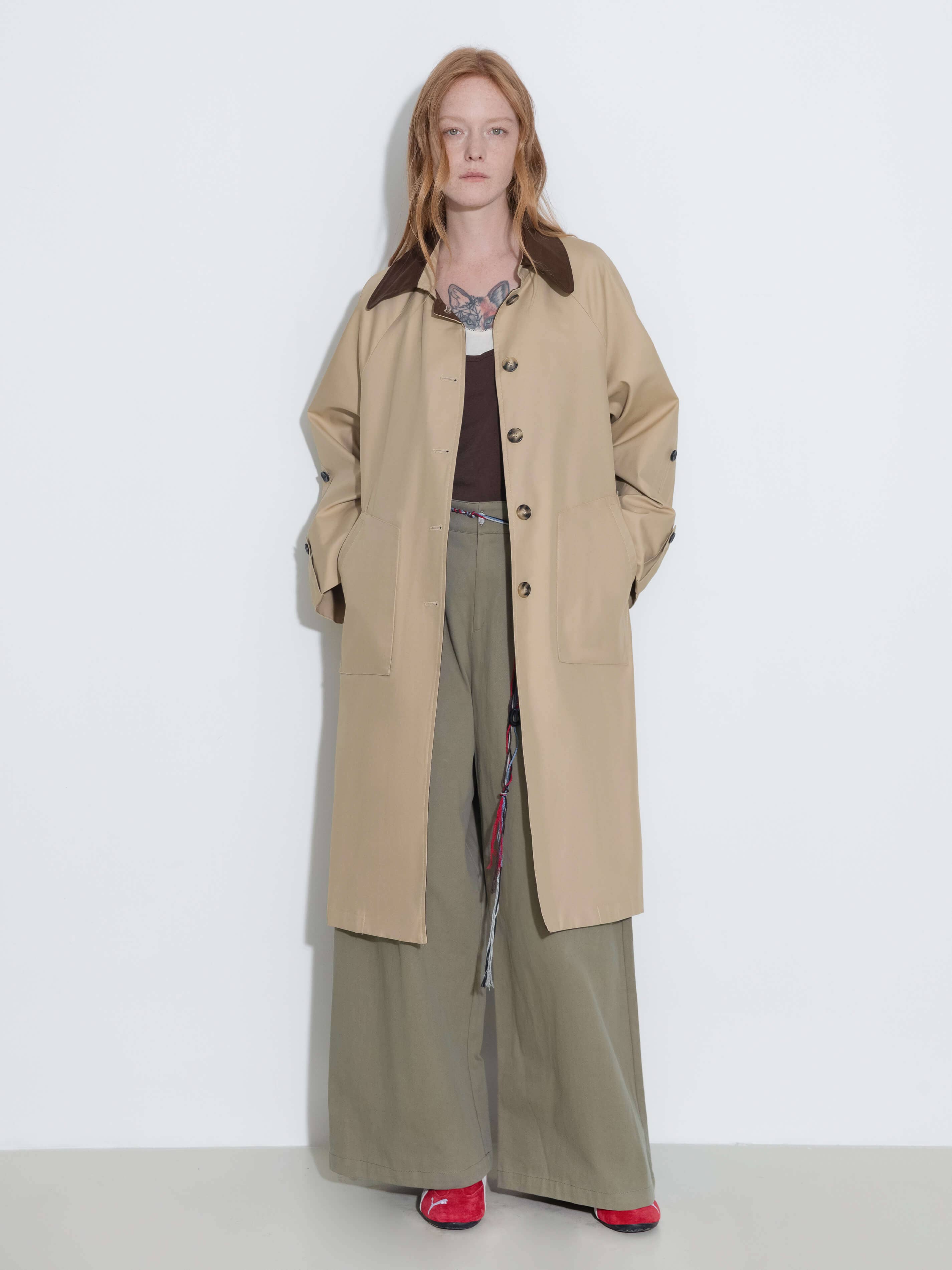 CUBIC - Wholesale Trench Coat - Women's - Color-Blocked Collar Long Trench Coat16