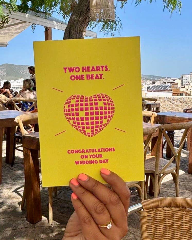 LoveLossDiscoballs – wholesale Wedding card – Two Hearts One Beat | Bright Modern Disco Ball Wedding Card 3