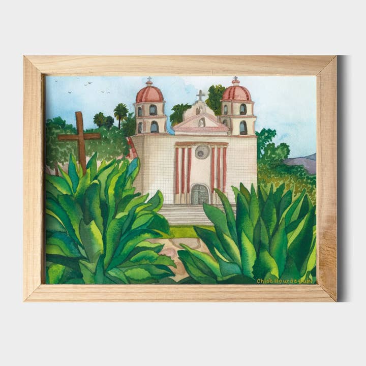 Aquarelle succulente Old Mission Santa Barbara, 11 x 14 pouces pour la vente par Chloe Marie Hourdequin Designs