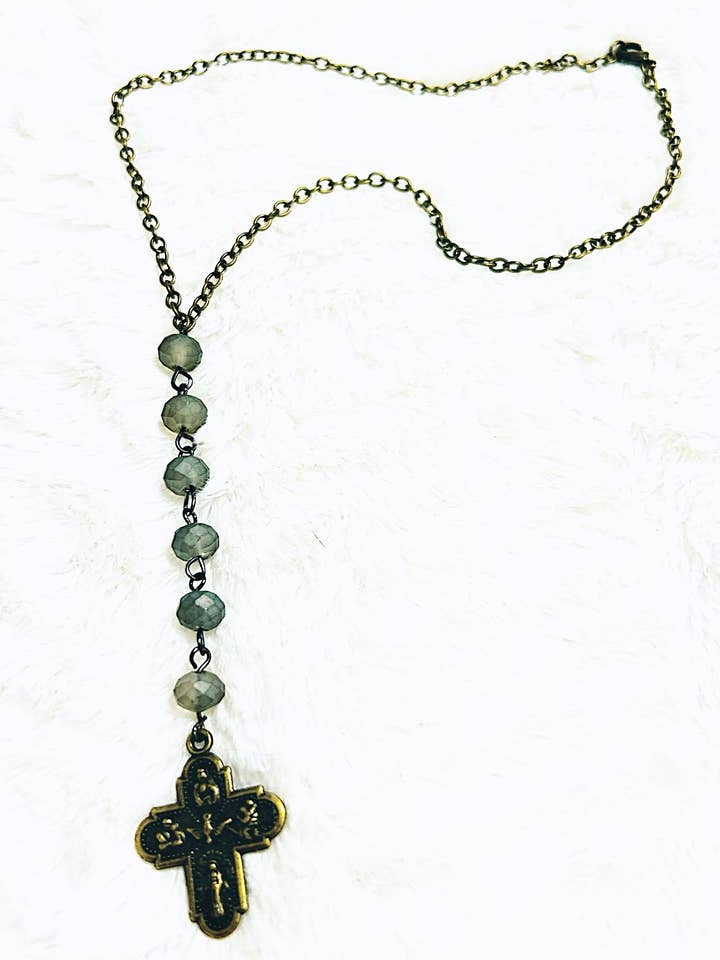 Bronze Vintage Coss Grey Swarovski Necklace for wholesale by Petals Jewelry Designs By Brandi Crain