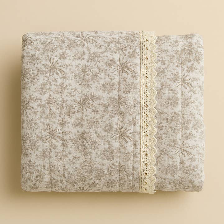 Couverture d'emmaillotage pour bébé en mousseline : 6 couches - Tulipe beige pour la vente par Cherubin Chic