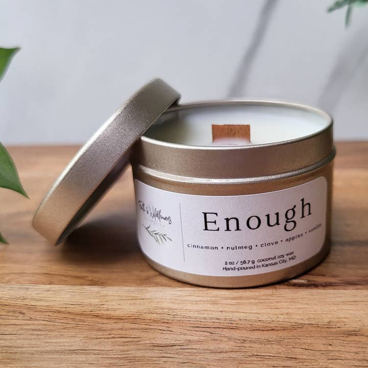 Enough - 2 oz Travel Candle - Apple, Cinnamon, Vanilla for wholesale by Faith & Wildflowers