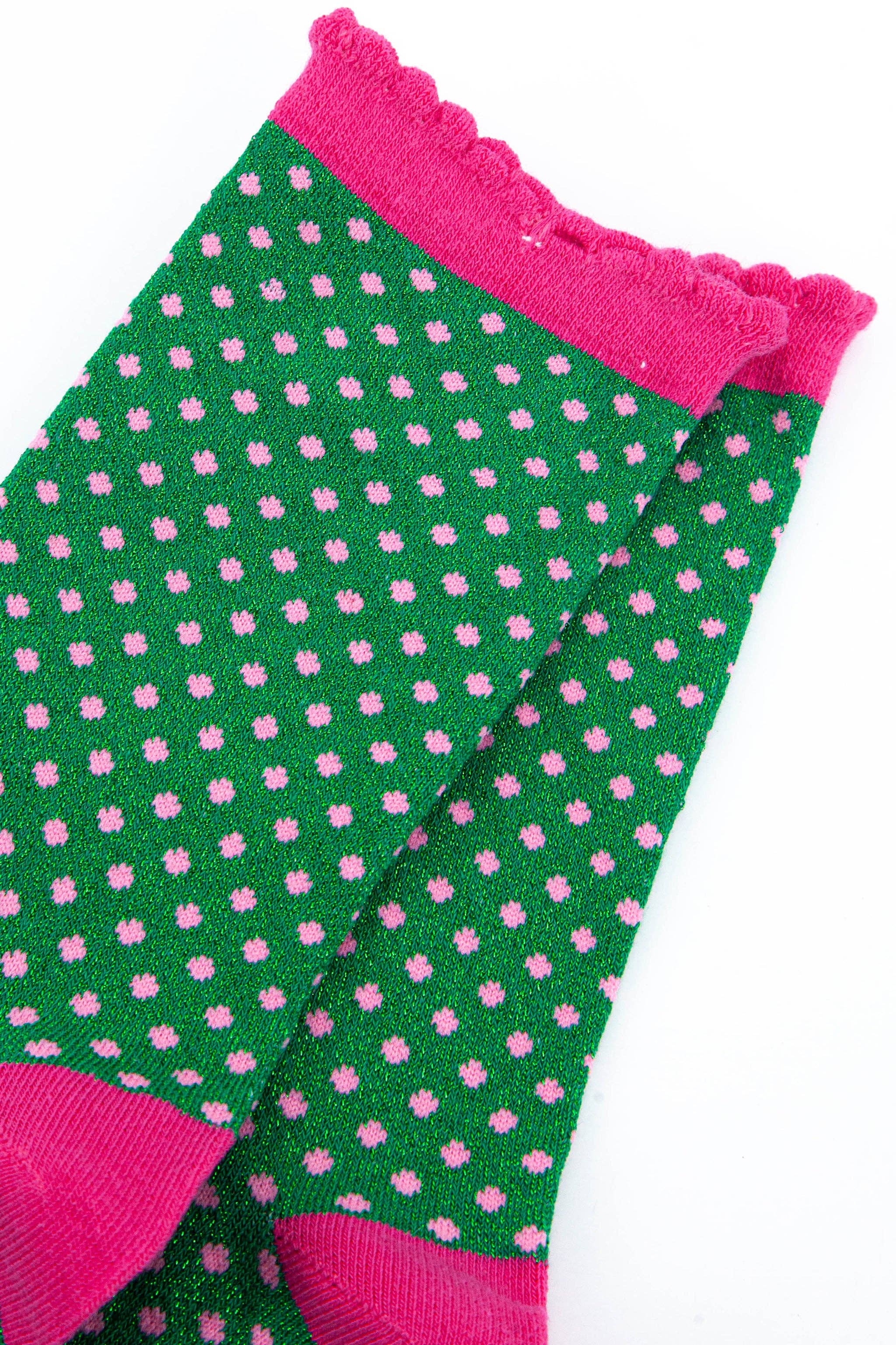 Sock Talk - Vendita all'ingrosso Calzini - Donna - Calzini da donna in cotone con glitter a pois rosa su verde1