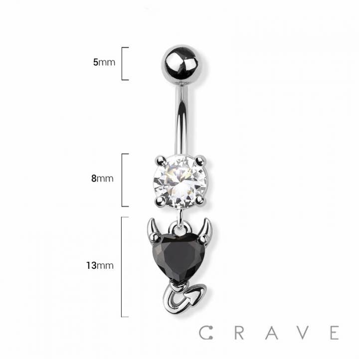 BLACK RED DEVIL HEART 316L SURGICAL STEEL NAVEL BELLY RING for wholesale on Faire