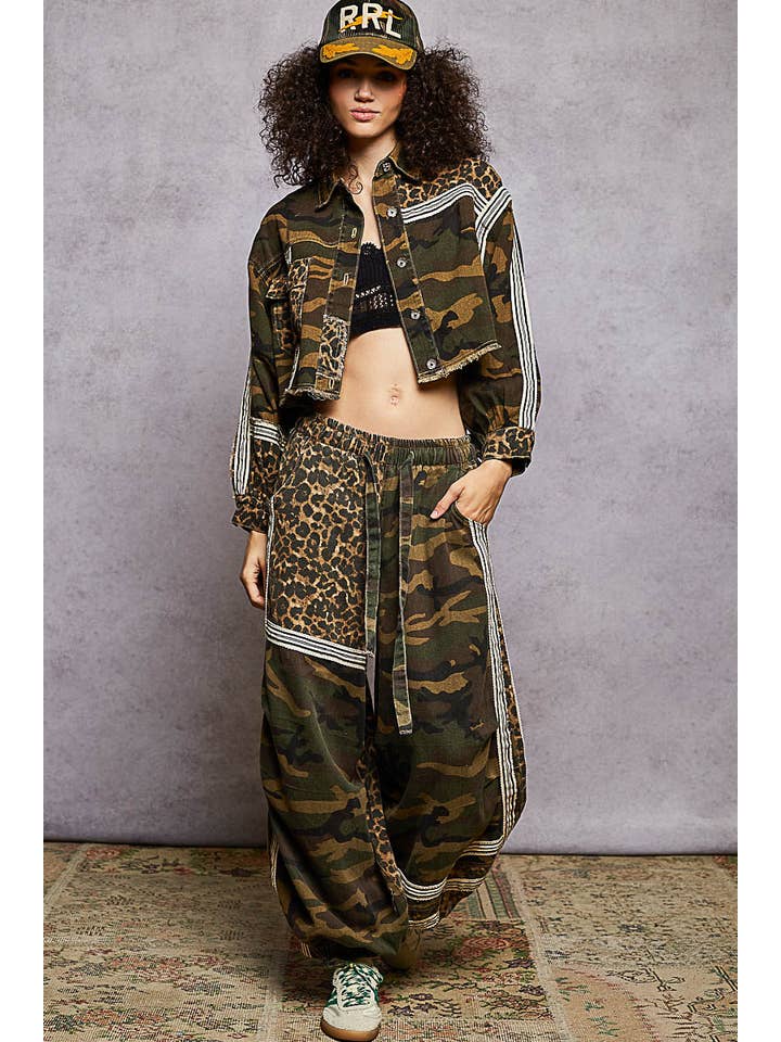 Pol Clothing - Wholesale Pants - Women's - Printed Woven Contrast Band Trim Jogger Pants8