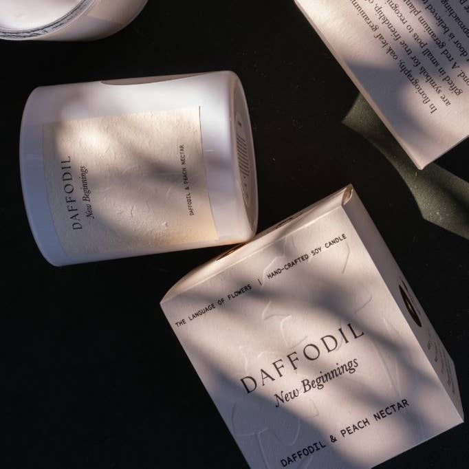 Beige Daffodil | 400gm Candle | Daffodil & Peach Nectar for wholesale on Faire
