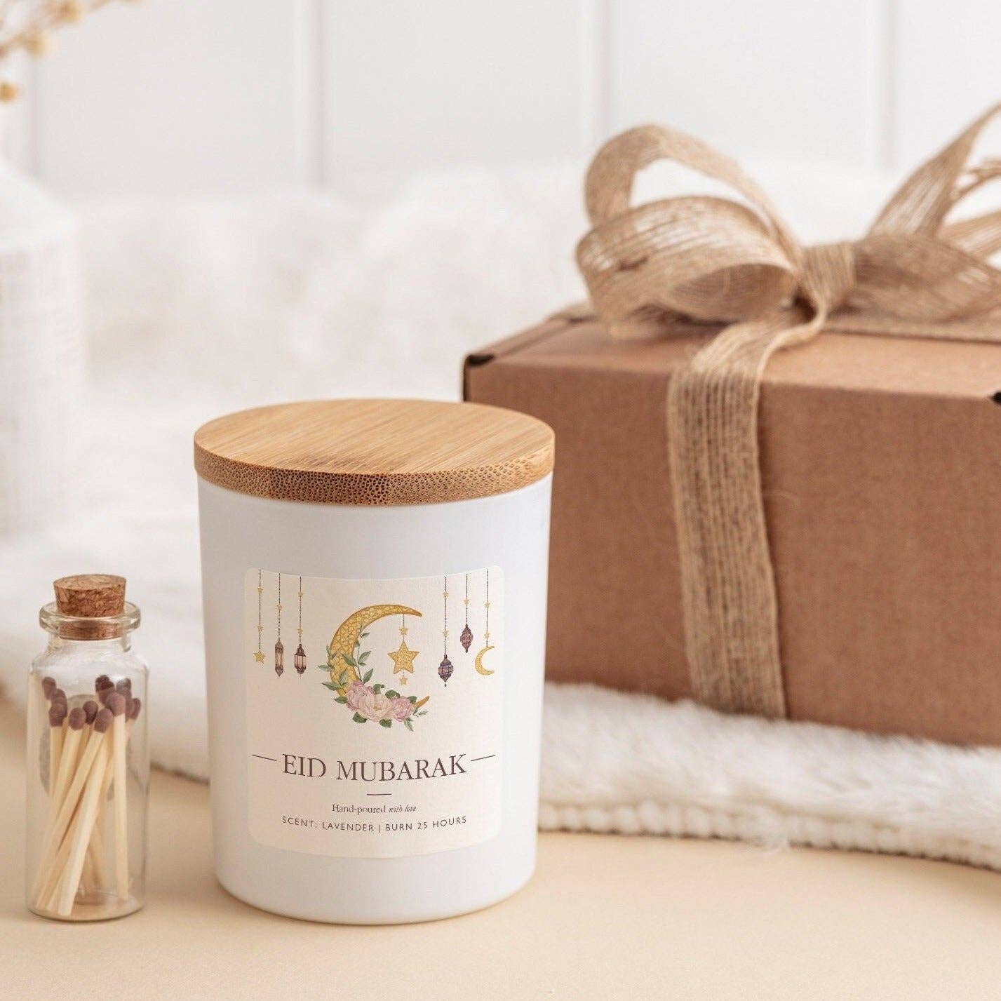 Happy Inky - Vente Bougie en bocal - Bougie Eid Mubarak, cadeau Ramadan Mubarak, décoration de l’Aïd