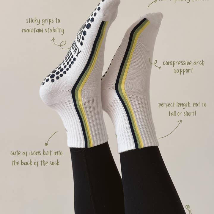 Healthy Vertical Stripe Pilates Grip Sock for wholesale by Happiest Hour