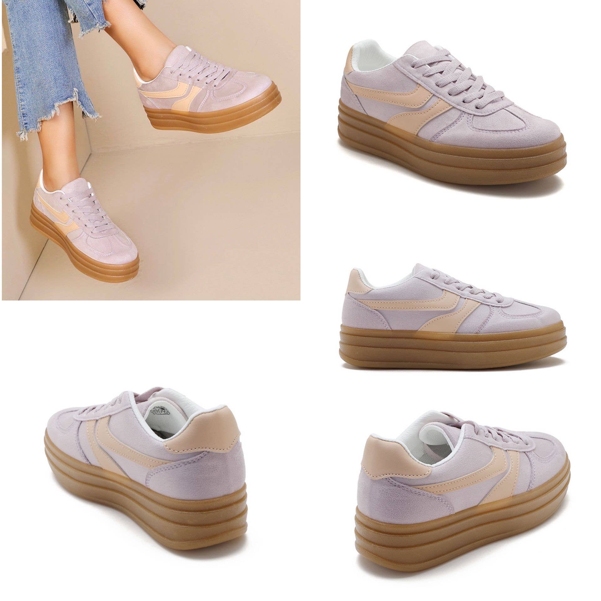 No Doubt Shoes - Wholesale Lifestyle Sneakers - Women's - WOMEN'S PLATFORM FAUX SUEDE LACE UP GUM SOLE SNEAKERS 16