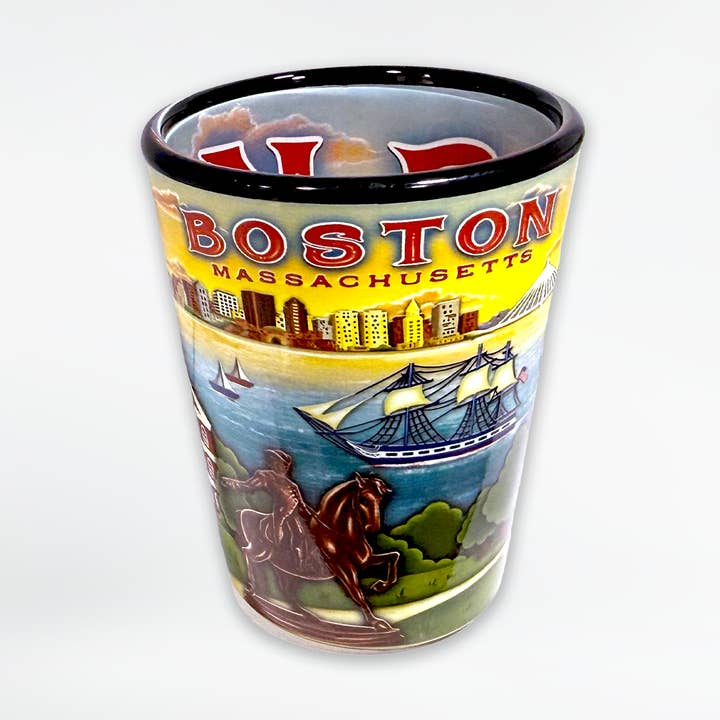 Boston Travel Poster Shot Glass for wholesale by Commonwealth Souvenirs