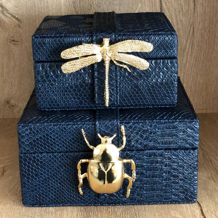 Leather Decorative Boxes-Double Set- Navy Blue for wholesale by New Look Furniture and Architecture