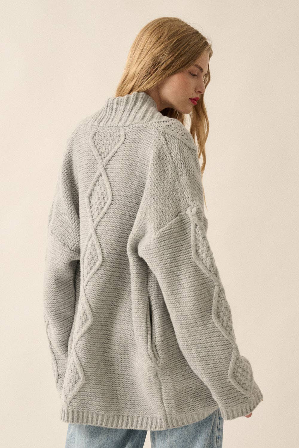 Promesa USA - Wholesale Cardigan - Women's - Oversize Cable Knit Open-Front Pocket Cardigan14