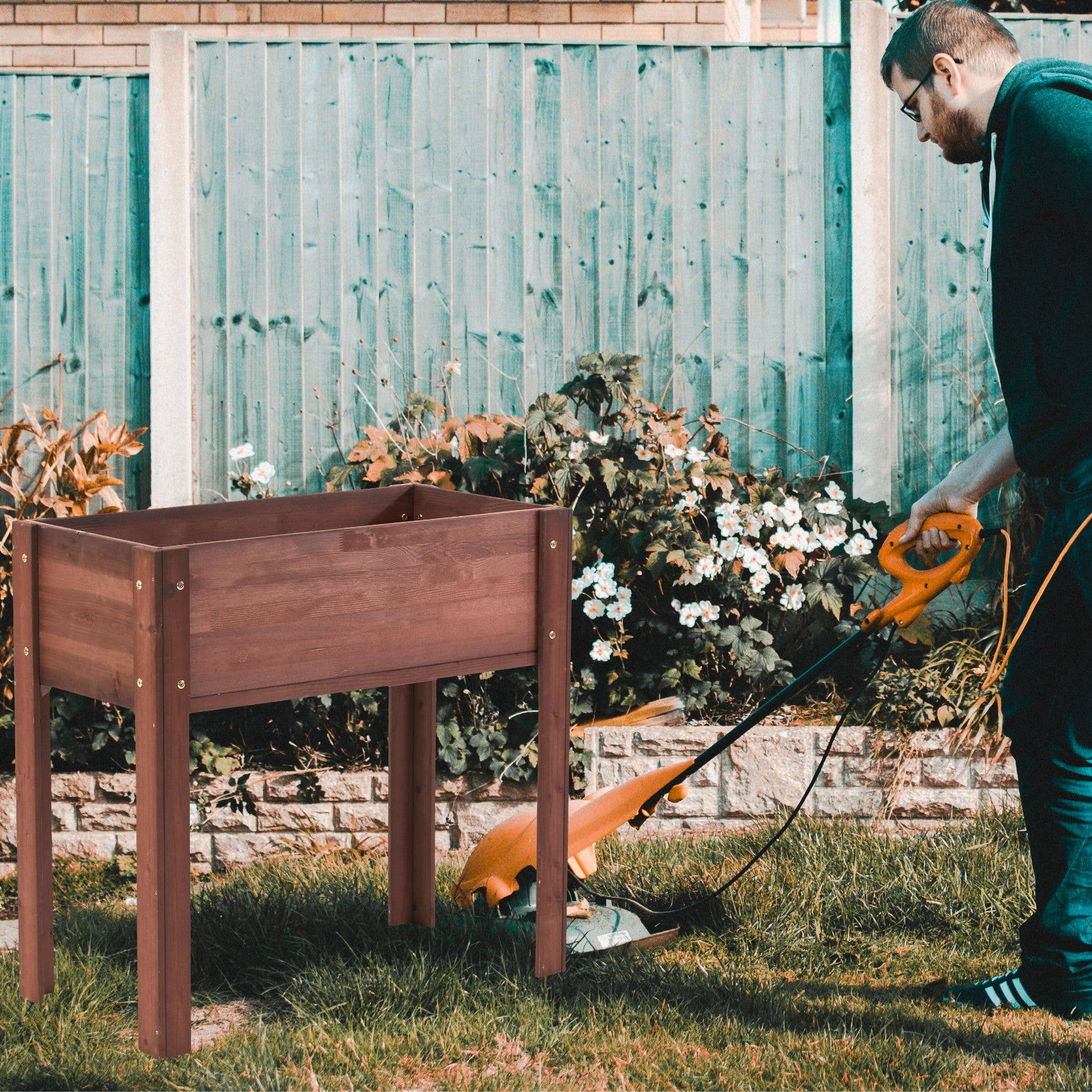 39F Inc. - Wholesale Planter Box - 31" Raised Garden Bed with Legs, Brown/Grey14