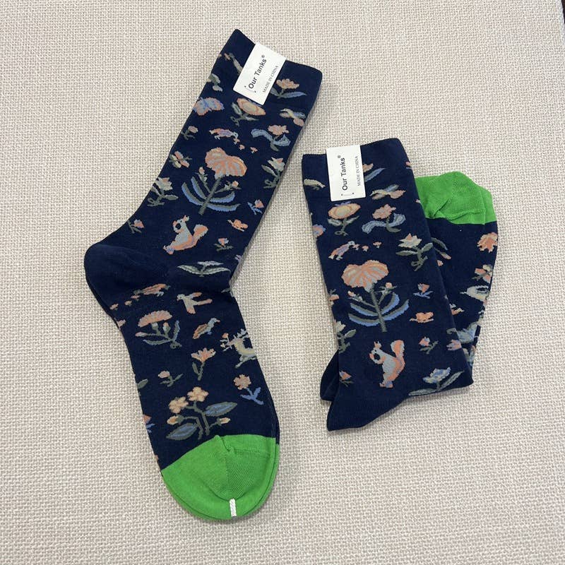 Tourtiwi - Wholesale Socks - Unisex - Oil painting style animal flower print socks15