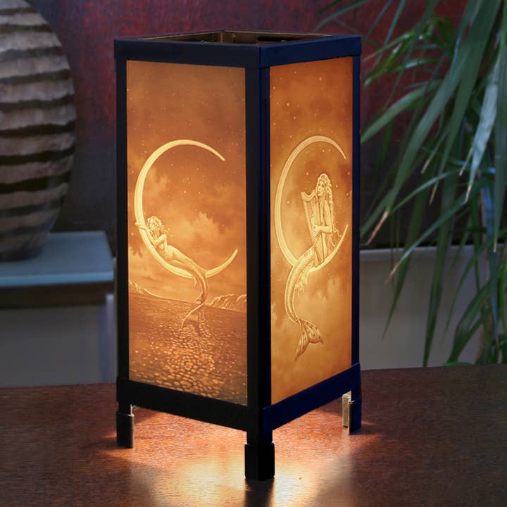 "Mermaids" Porcelain Lithophane Luminaire Lamp for wholesale by The Porcelain Garden Inc.