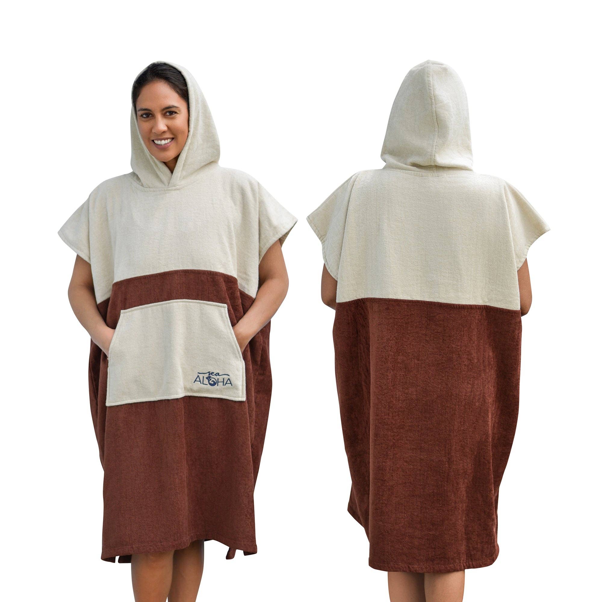REMOVED BRAND - Wholesale Poncho - Unisex - Terry Velour Surf Poncho (Bone/Brown)1