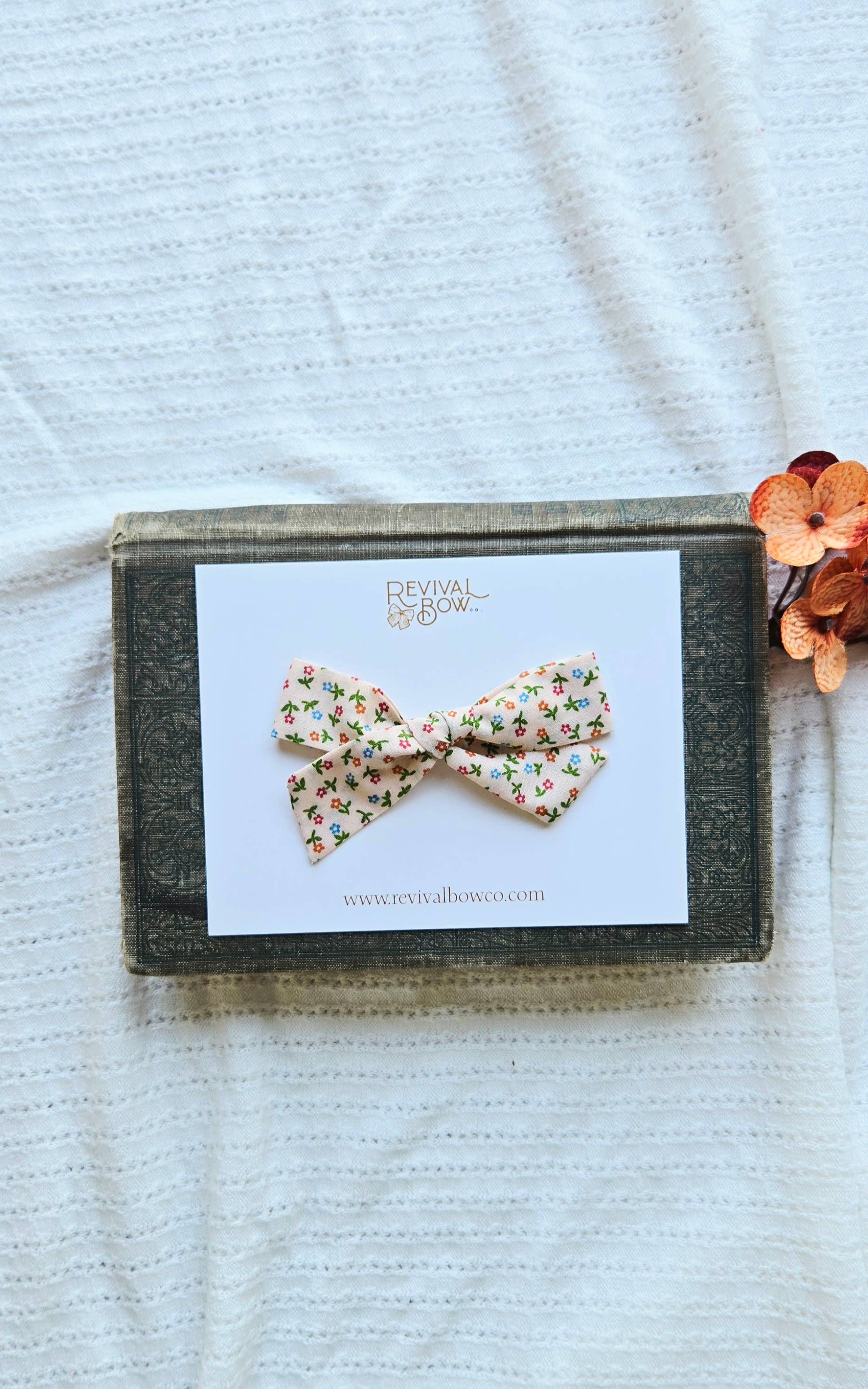 Revival Bow Co. - Wholesale Hair Bow - Kids - School Girl Bow on Clip • Tan Floral0