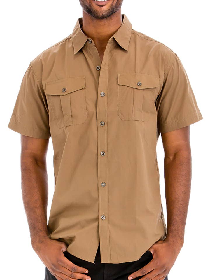 Dual Chest Pocket Short Sleeve Button Down Shirt for wholesale by WEIV