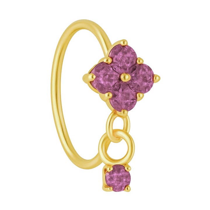 Pink Square Small Gem Dangle Gold Nose Ring For A Pierced Nose for wholesale by Ava’s Accessory Box