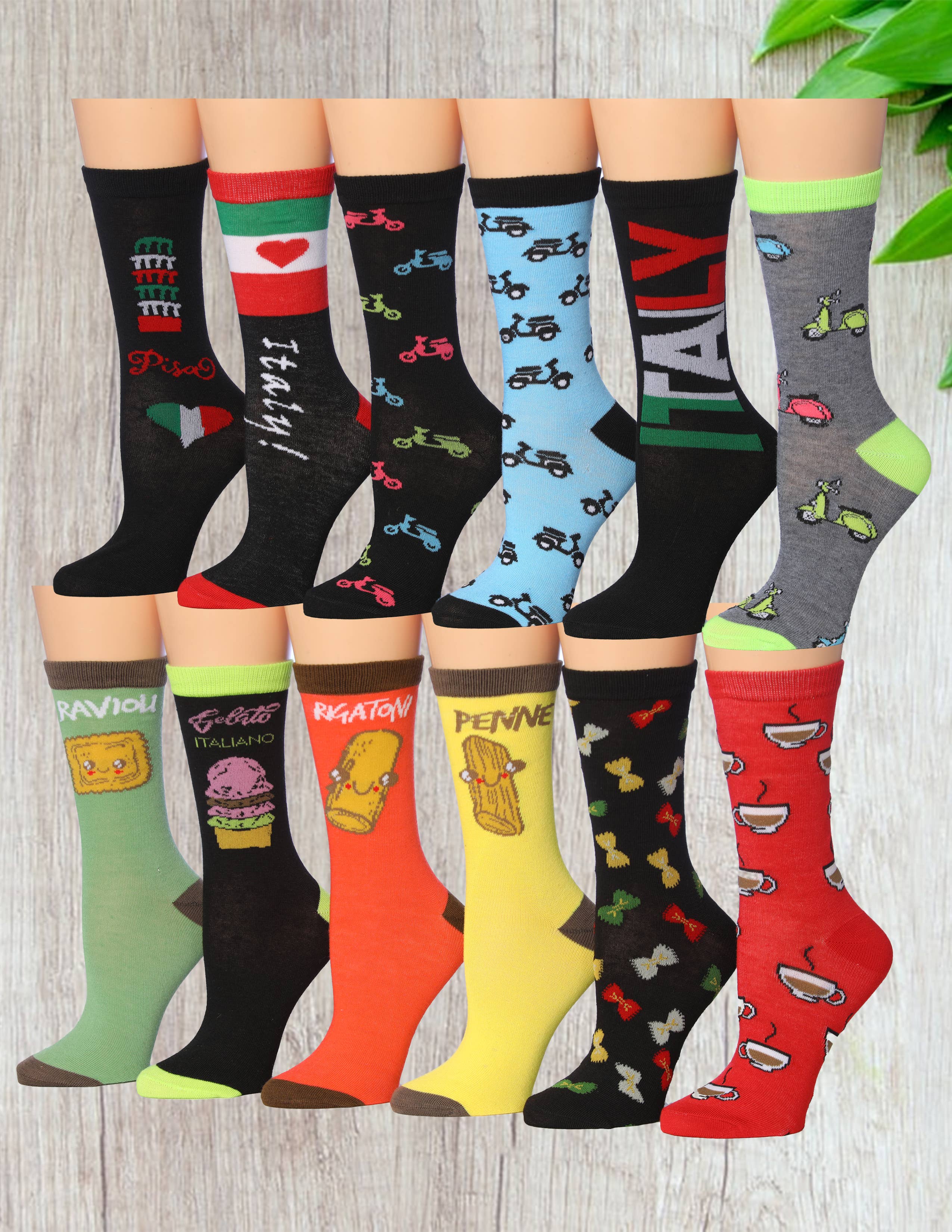 Isadora, Tipi toe, & James Fiallo - Wholesale Socks - Women's - Women Tipi Toe 6 Pack Colorful Funny Novelty Funky Cute Crew2