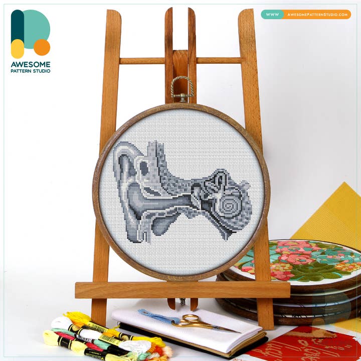 Awesome Pattern Studio - Wholesale Embroidery/Cross Stitch Supplies - CS2062 Ear The Human Anatomy, Counted Cross Stitch Kit