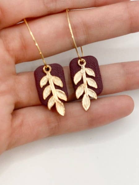 The Lana in Burgundy on Gold Hoops for wholesale by Charm and Clay