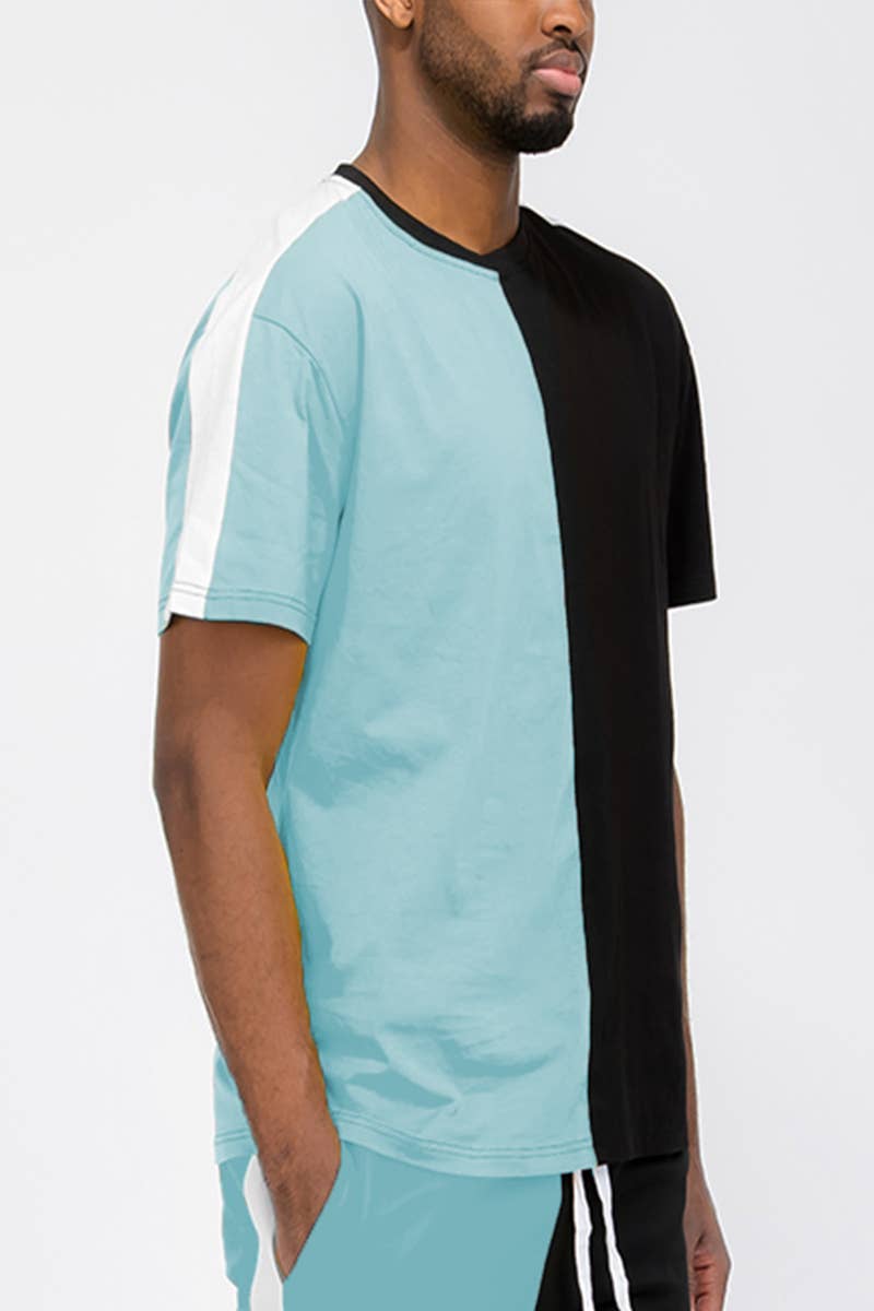 WEIV - Wholesale T-Shirt - Men's - Two Tone Slice Color Block Tshirt3