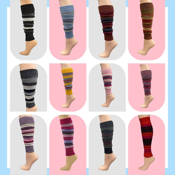Sierra Socks - Wholesale Legwarmers - Women's - Girl's Stripe Lambswool Knee Hi Leg Warmers W42437