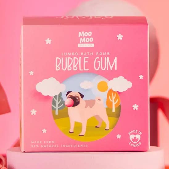 Bubble Gum Jumbo badebombe for engroshandel hos Moo Moo Bath Co