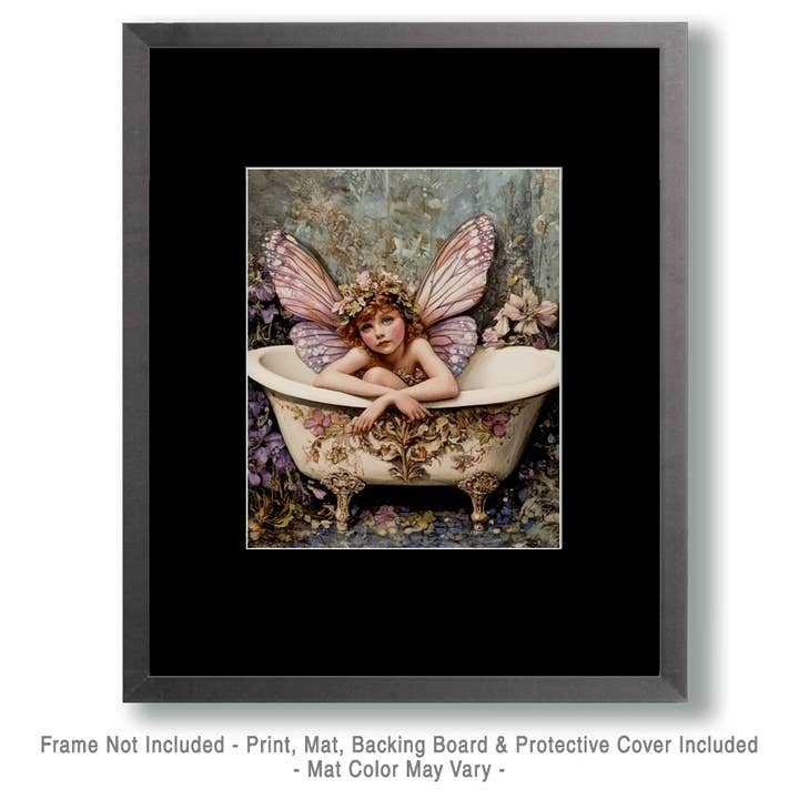 Mowbi - Wholesale Art Print - Lavender Fairy in Bathtub - Fairies Wall Art Prints – 8″x10″ Artwork for 11″x14″ Frame1