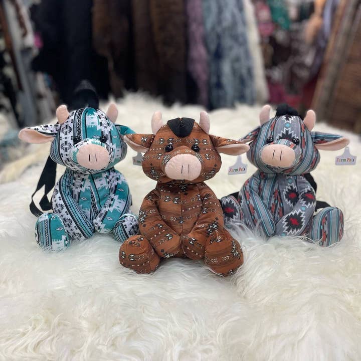 Ccrafts Crafty Creations – wholesale Ryggsäck - Barn – Cow Plysch Ryggsäck - Farm Pals: Turkos Cowprint
