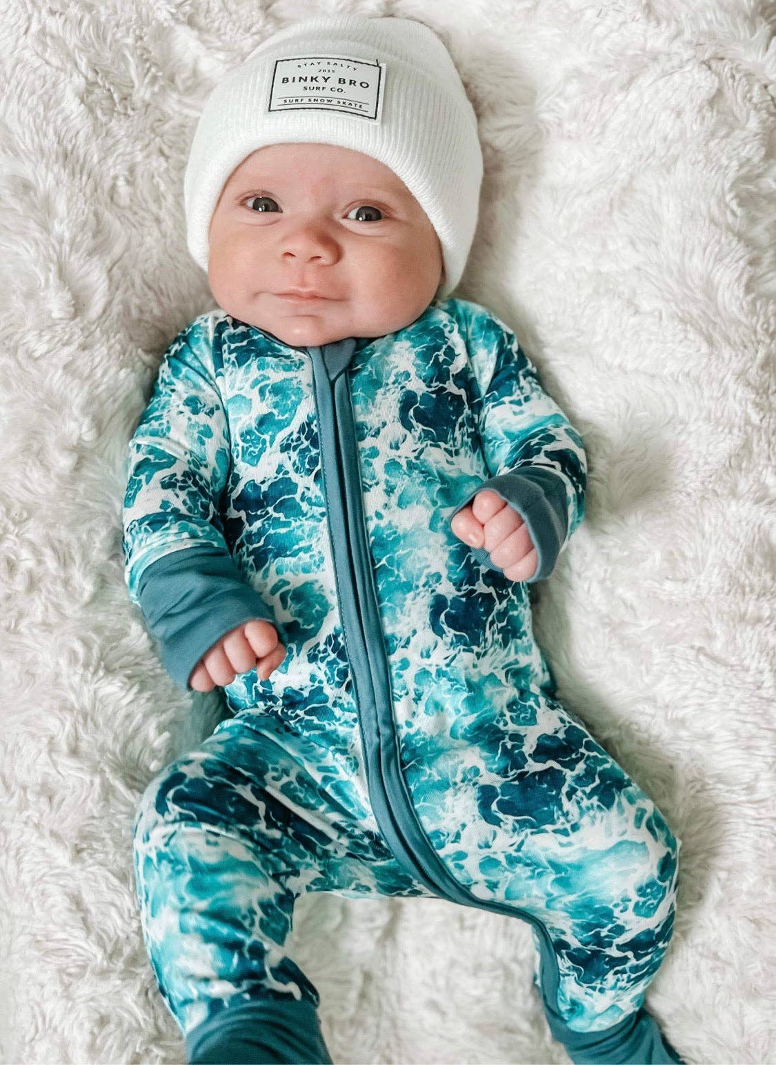 Sunshine Luckies - Wholesale Sleepsuit - Baby - Happiness Comes in Waves Zippy Bamboo Pajamas1