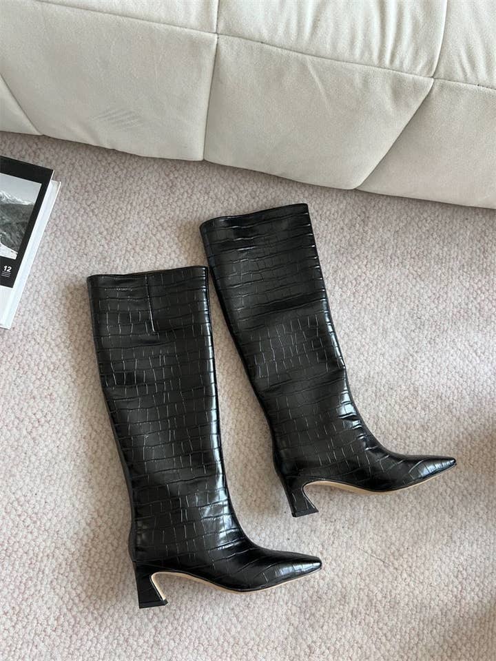 archive attire - Wholesale Lifestyle Sneakers - Women's - Crocodile-Embossed Leather Knee-High Boots7