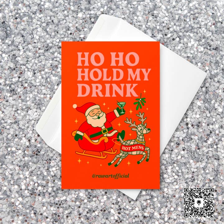 Cartão de Natal: Ho Ho Segura a Minha Bebida Cartão Engraçado de Pai Natal & Rena por atacado de Hot Mess Paper Co.