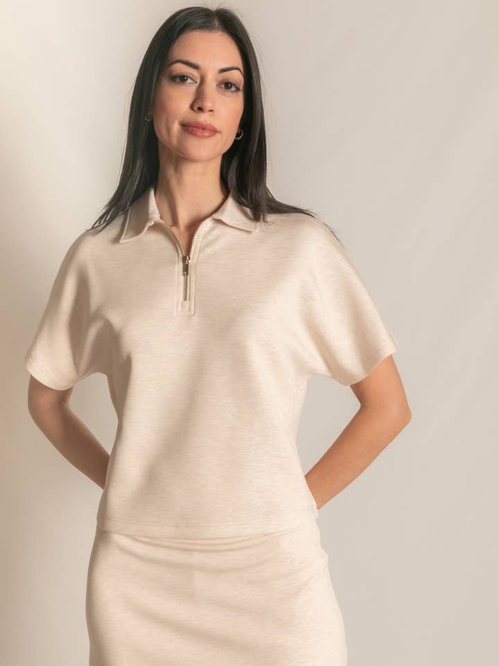 P. CILL - Wholesale Knit Top - Women's - P. CILL Butter Modal Short Sleeve Quarter Zip Top1