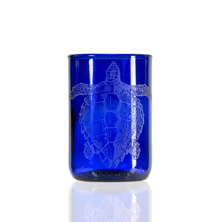 Upcycled Tina Turtle 12oz Blue Repurposed Tumbler for wholesale by Rolf Glass