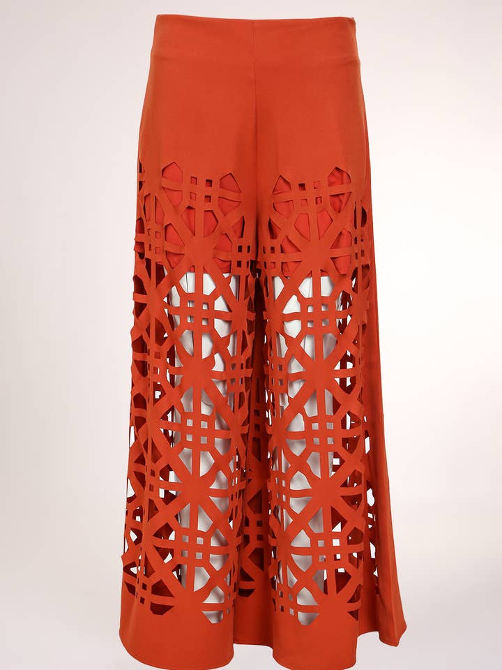 Geometric Cutout High Waisted Wide Flare Pants PC7024 for wholesale by Beulah Style