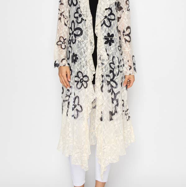 Lightweight Lace Ruffle Duster w/ Sparkles -4849BG NEW DAISY for wholesale by Origami Apparel ~ Lace and Crochet inspired