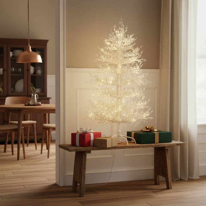 HomeRoots - Wholesale Artificial Christmas tree - 4' White Pre Lit Sparse Artificial Christmas Tree1