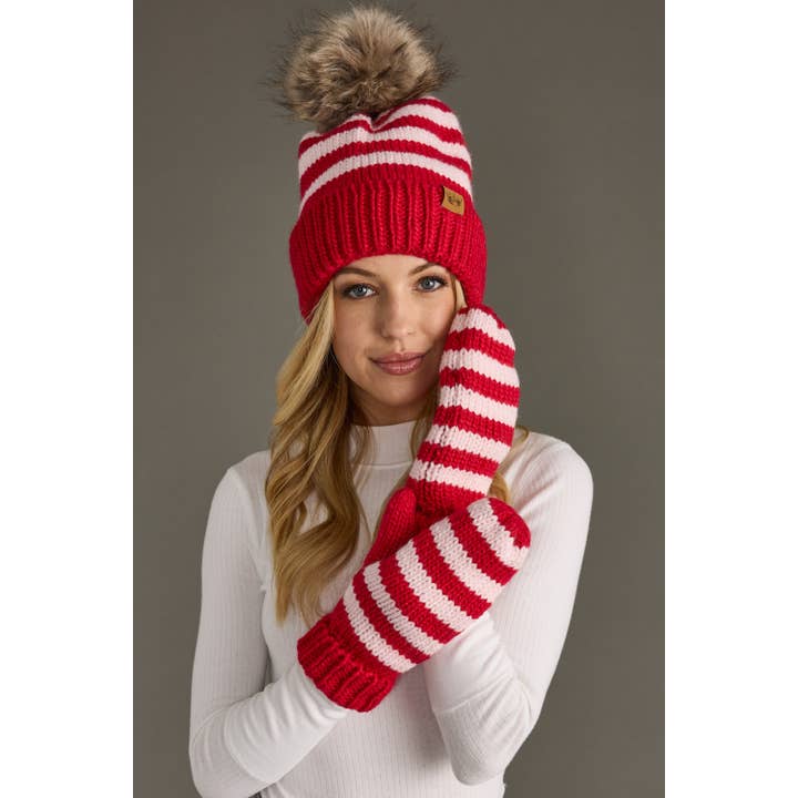 Panache Apparel Co. - Wholesale Mittens - Women's - Red & Pink Striped Mittens2