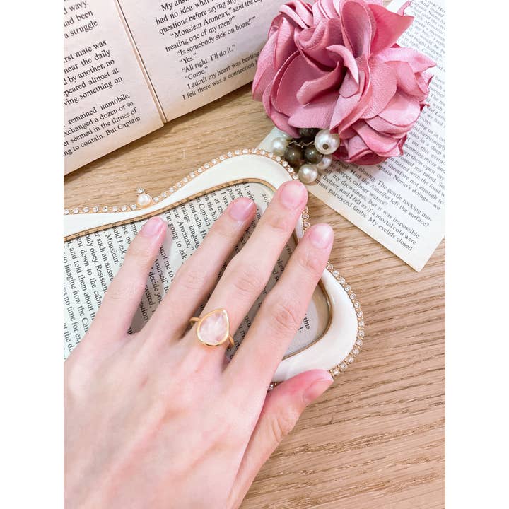 Zoey Simmons - Wholesale Single Stone/Solitaire Ring - Rose Quartz Teardrop Ring - GF