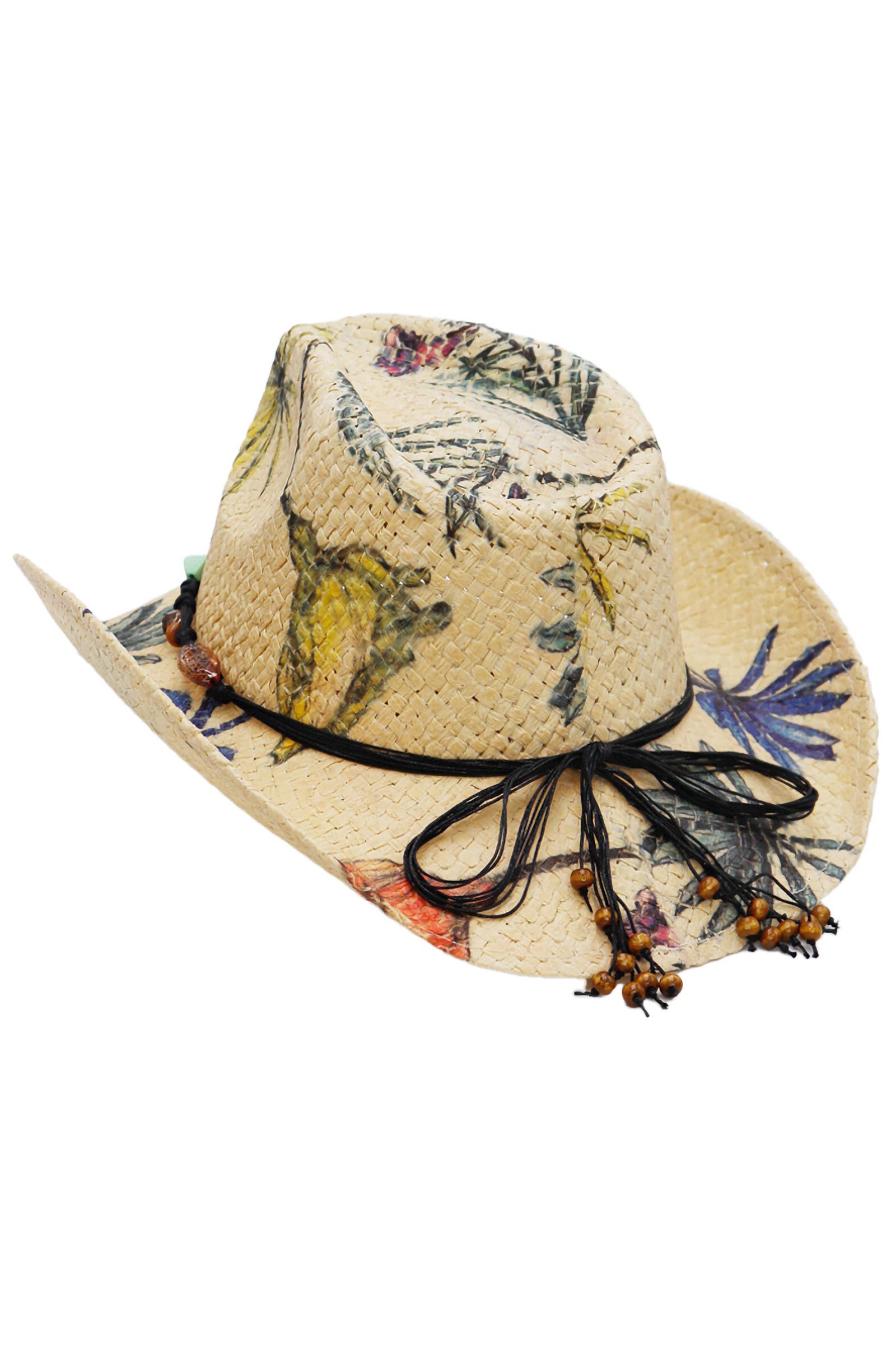 Cap Zone - Wholesale Cowboy Hat - Women's - Floral Print Raffia Paper Straw Cowboy Hat19