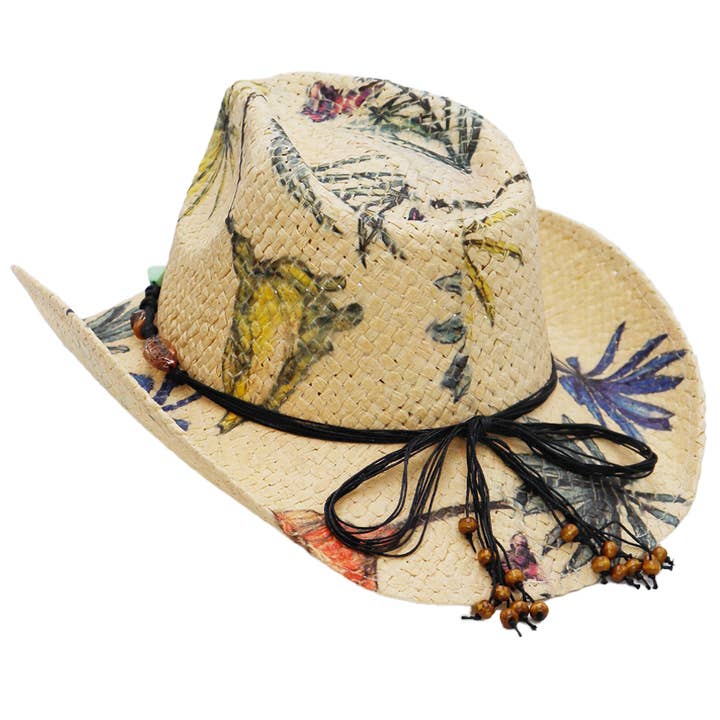 Cap Zone - Wholesale Cowboy Hat - Women's - Floral Print Raffia Paper Straw Cowboy Hat19