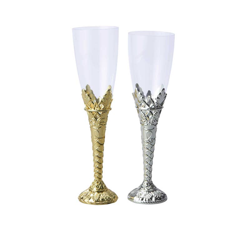 Plastic Filigree Champagne Flutes - Silver - Pack of 12 for wholesale on Faire