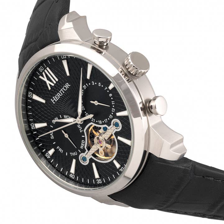 Heritor Automatic - Wholesale Wrist Watch - Men's - Heritor Automatic Arthur Semi-Skeleton Leather-Band Watch3