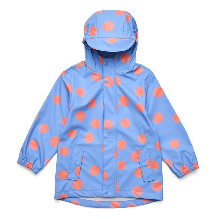 Cornflower Polka Dot Recycled Waterproof Raincoat for wholesale by Snapper Rock Swimwear UPF50+