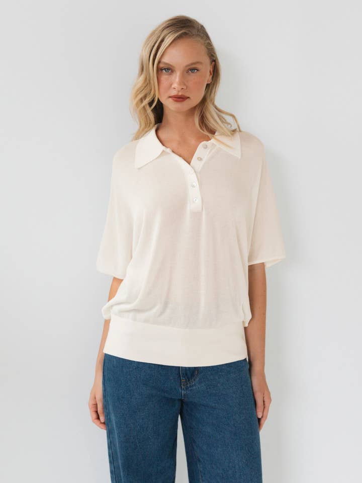 OVERSIZED SHEER KNIT POLO WITH FITTED WAISTBAND for wholesale by Global Fashion House