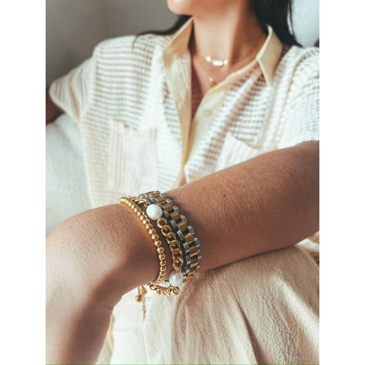 Nash Grey - Wholesale Beaded Bracelet - Natural Elements Gold Beaded Bracelet