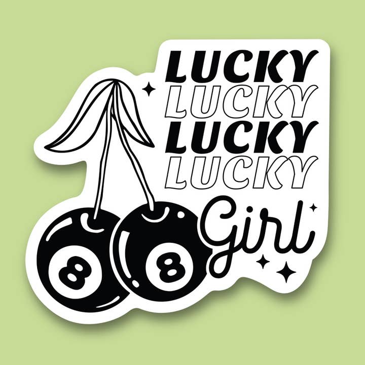 Lucky lucky girl, cherry magic 8 ball sticker for wholesale by Sage and Virgo
